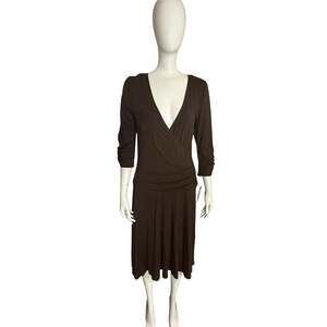 AGB Dress Brown Faux Wrap Perone Knit Ruched Midi Dress Size 12